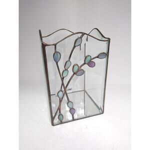 Vtg Leaded Beveled Stained Glass Candle Holder